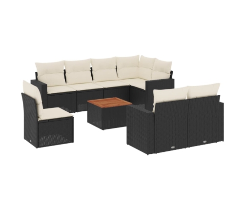 Set de sofás de jardín 8 piezas y cojines ratán sintético negro