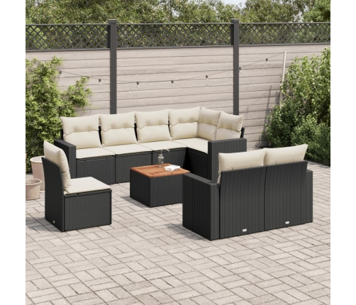 Set de sofás de jardín 8 piezas y cojines ratán sintético negro