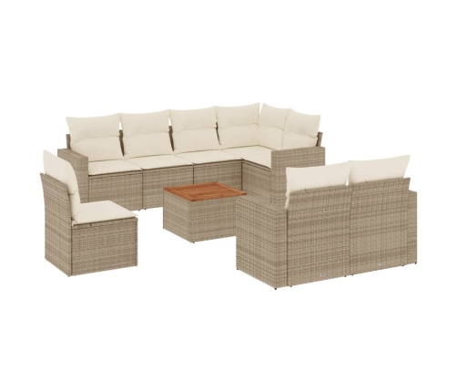 Set de sofás de jardín 9 pzas con cojines ratán sintético beige