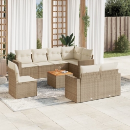 Set de sofás de jardín 9 pzas con cojines ratán sintético beige