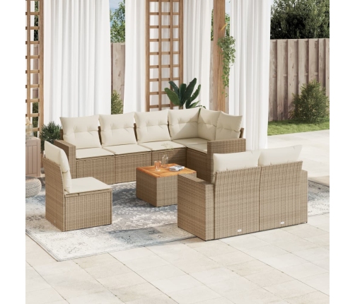 Set de sofás de jardín 9 pzas con cojines ratán sintético beige
