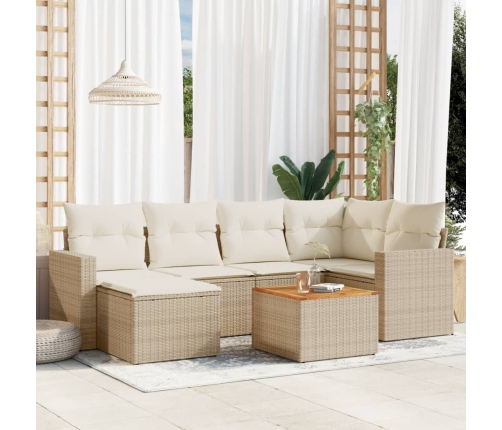 Set sofás de jardín 7 piezas y cojines ratán sintético beige