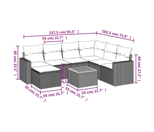 Set de sofás de jardín 8 pzas y cojines ratán sintético gris