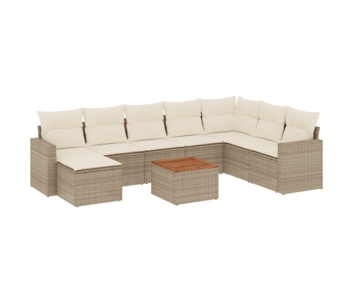 Set de sofás de jardín 9 pzas con cojines ratán sintético beige