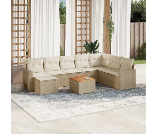 Set de sofás de jardín 9 pzas con cojines ratán sintético beige