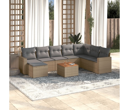 Set de sofás de jardín 9 pzas con cojines ratán sintético beige