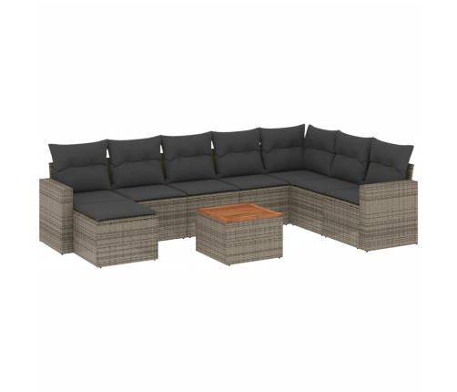 Set de muebles de jardín 9 pzas y cojines ratán sintético gris