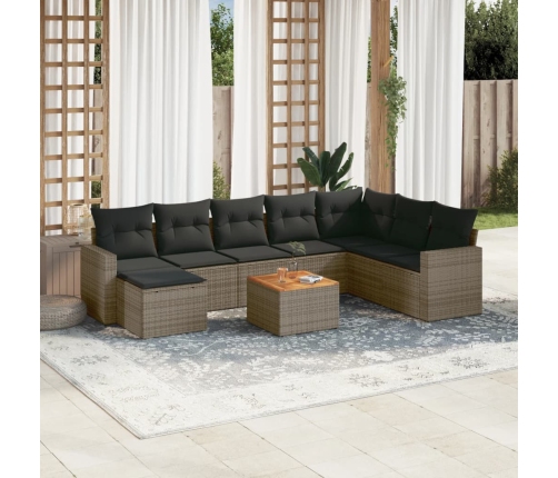 Set de muebles de jardín 9 pzas y cojines ratán sintético gris