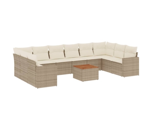 Set de sofás de jardín 11pzas con cojines ratán sintético beige