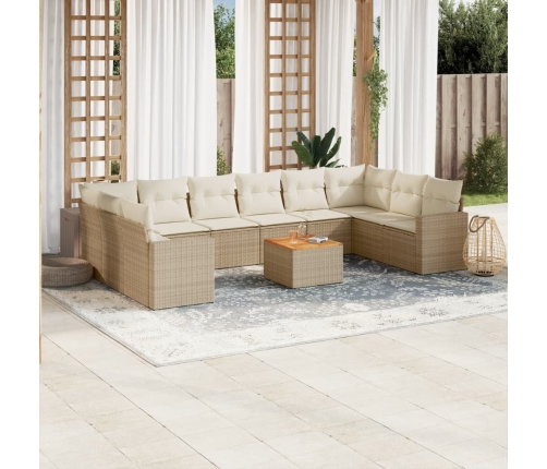 Set de sofás de jardín 11pzas con cojines ratán sintético beige