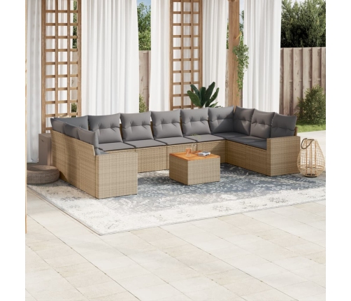 Set de sofás de jardín 11pzas con cojines ratán sintético beige