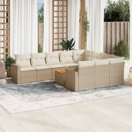 Set de sofás de jardín 11pzas con cojines ratán sintético beige