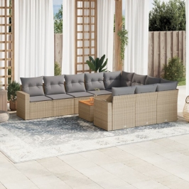 Set de sofás de jardín 11pzas con cojines ratán sintético beige