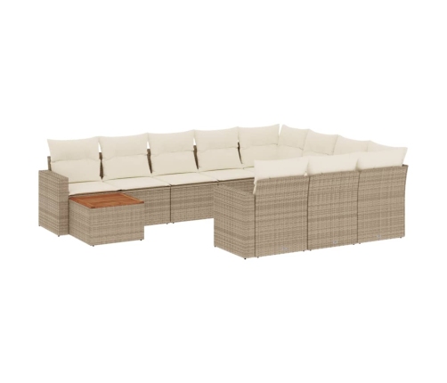 Set de sofás de jardín 11pzas con cojines ratán sintético beige