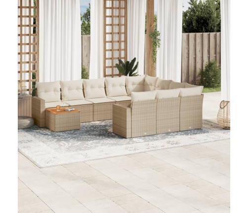 Set de sofás de jardín 11pzas con cojines ratán sintético beige