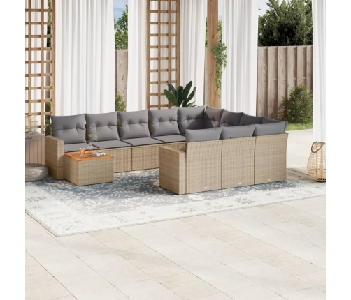 Set de sofás de jardín 11pzas con cojines ratán sintético beige