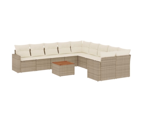 Set de sofás de jardín 11pzas con cojines ratán sintético beige