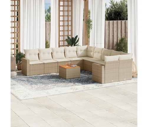 Set de sofás de jardín 11pzas con cojines ratán sintético beige