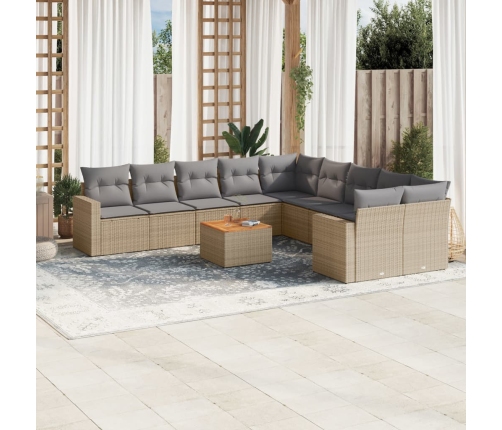 Set de sofás de jardín 11pzas con cojines ratán sintético beige