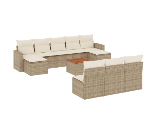 Set de sofás de jardín 11pzas con cojines ratán sintético beige