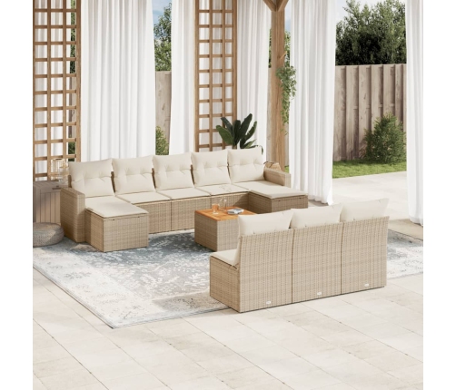 Set de sofás de jardín 11pzas con cojines ratán sintético beige