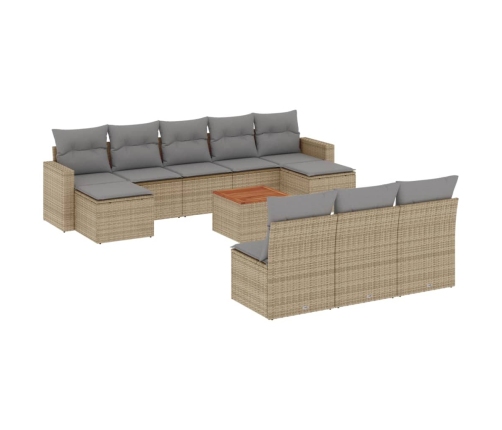 Set de sofás de jardín 11pzas con cojines ratán sintético beige