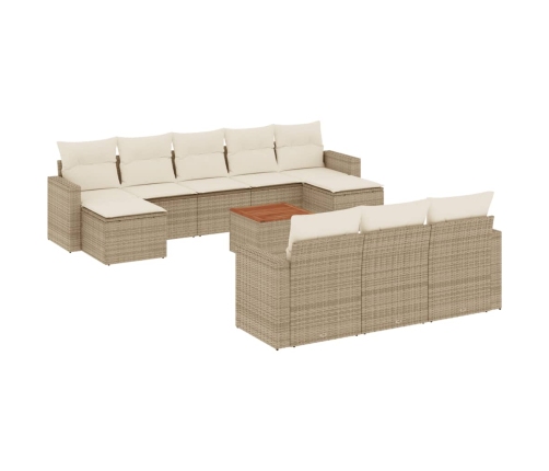 Set de sofás de jardín 11pzas con cojines ratán sintético beige