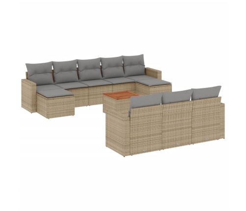 Set de sofás de jardín 11pzas con cojines ratán sintético beige