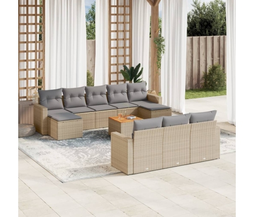 Set de sofás de jardín 11pzas con cojines ratán sintético beige