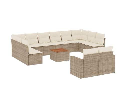 Set sofás de jardín con cojines 13 pzas ratán sintético beige