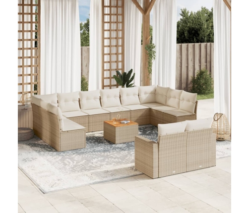 Set sofás de jardín con cojines 13 pzas ratán sintético beige