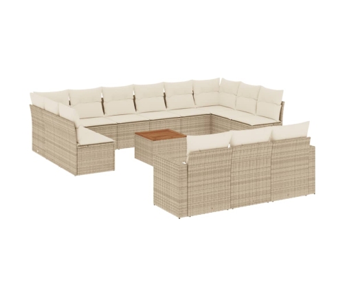 Set sofás de jardín 14 pzas con cojines ratán sintético beige