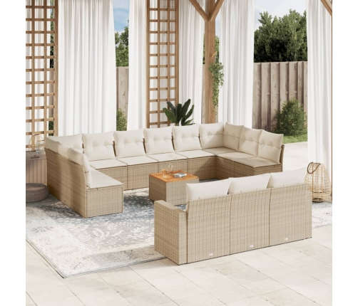 Set sofás de jardín 14 pzas con cojines ratán sintético beige