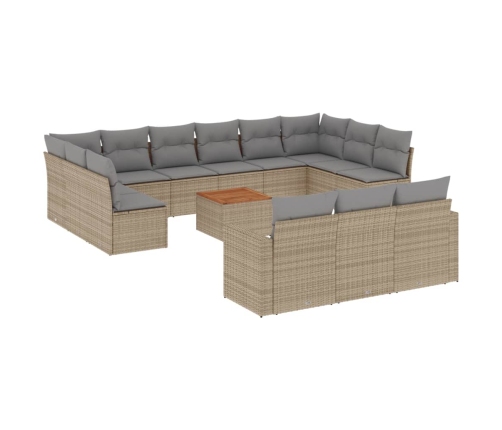 Set sofás de jardín 14 pzas con cojines ratán sintético beige