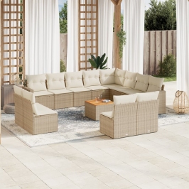 Set sofás de jardín con cojines 13 pzas ratán sintético beige