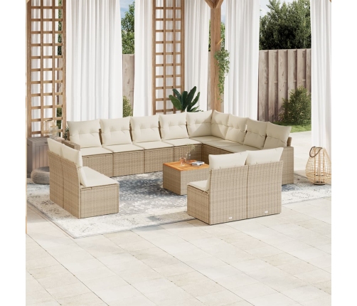 Set sofás de jardín con cojines 13 pzas ratán sintético beige