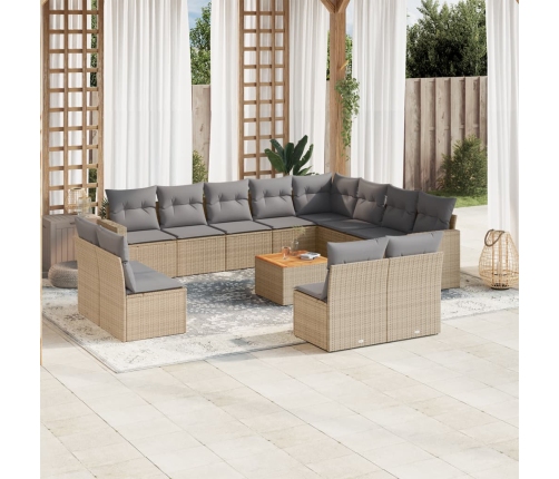 Set sofás de jardín con cojines 13 pzas ratán sintético beige