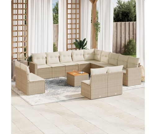 Set sofás de jardín 14 pzas con cojines ratán sintético beige