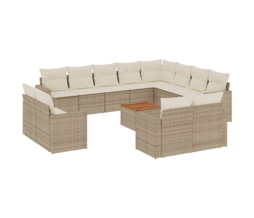 Set sofás de jardín con cojines 13 pzas ratán sintético beige