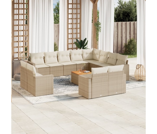 Set sofás de jardín con cojines 13 pzas ratán sintético beige