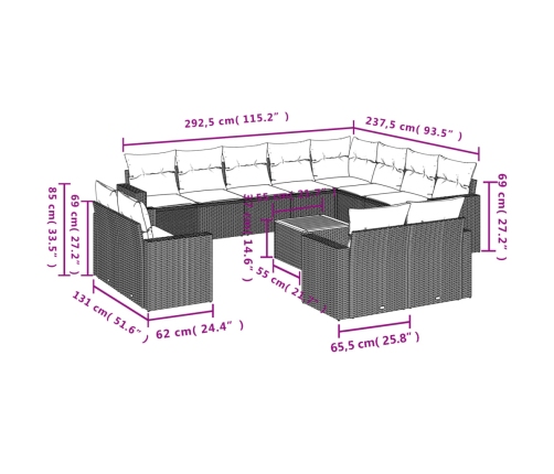 Set sofás de jardín con cojines 13 pzas ratán sintético beige