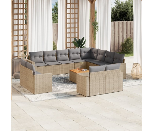 Set sofás de jardín con cojines 13 pzas ratán sintético beige