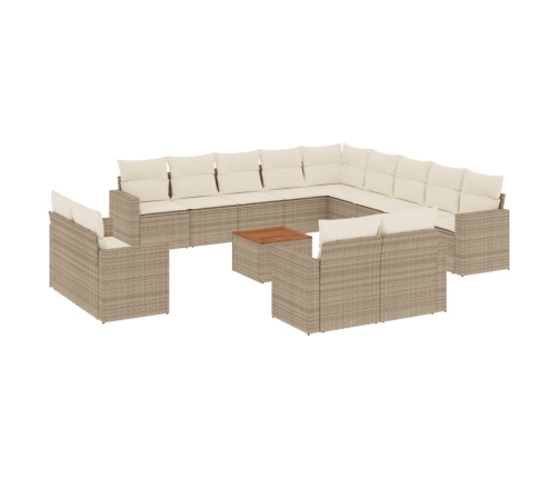 Set sofás de jardín 14 pzas con cojines ratán sintético beige