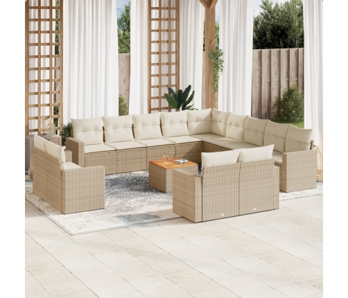 Set sofás de jardín 14 pzas con cojines ratán sintético beige