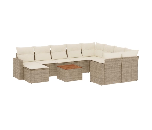 Set de sofás de jardín 11pzas con cojines ratán sintético beige