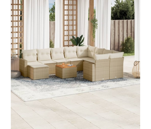 Set de sofás de jardín 11pzas con cojines ratán sintético beige