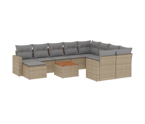 Set de sofás de jardín 11pzas con cojines ratán sintético beige