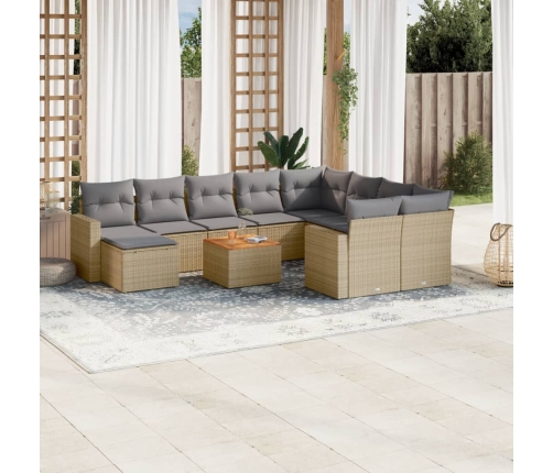 Set de sofás de jardín 11pzas con cojines ratán sintético beige