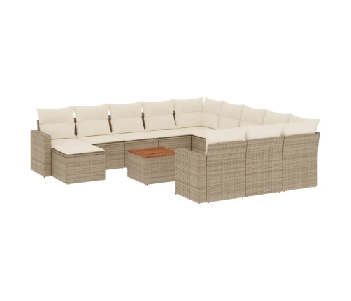 Set sofás de jardín con cojines 13 pzas ratán sintético beige