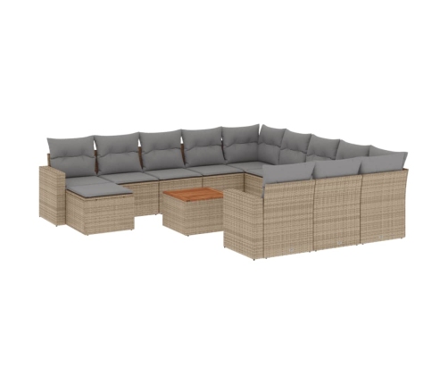 Set sofás de jardín con cojines 13 pzas ratán sintético beige